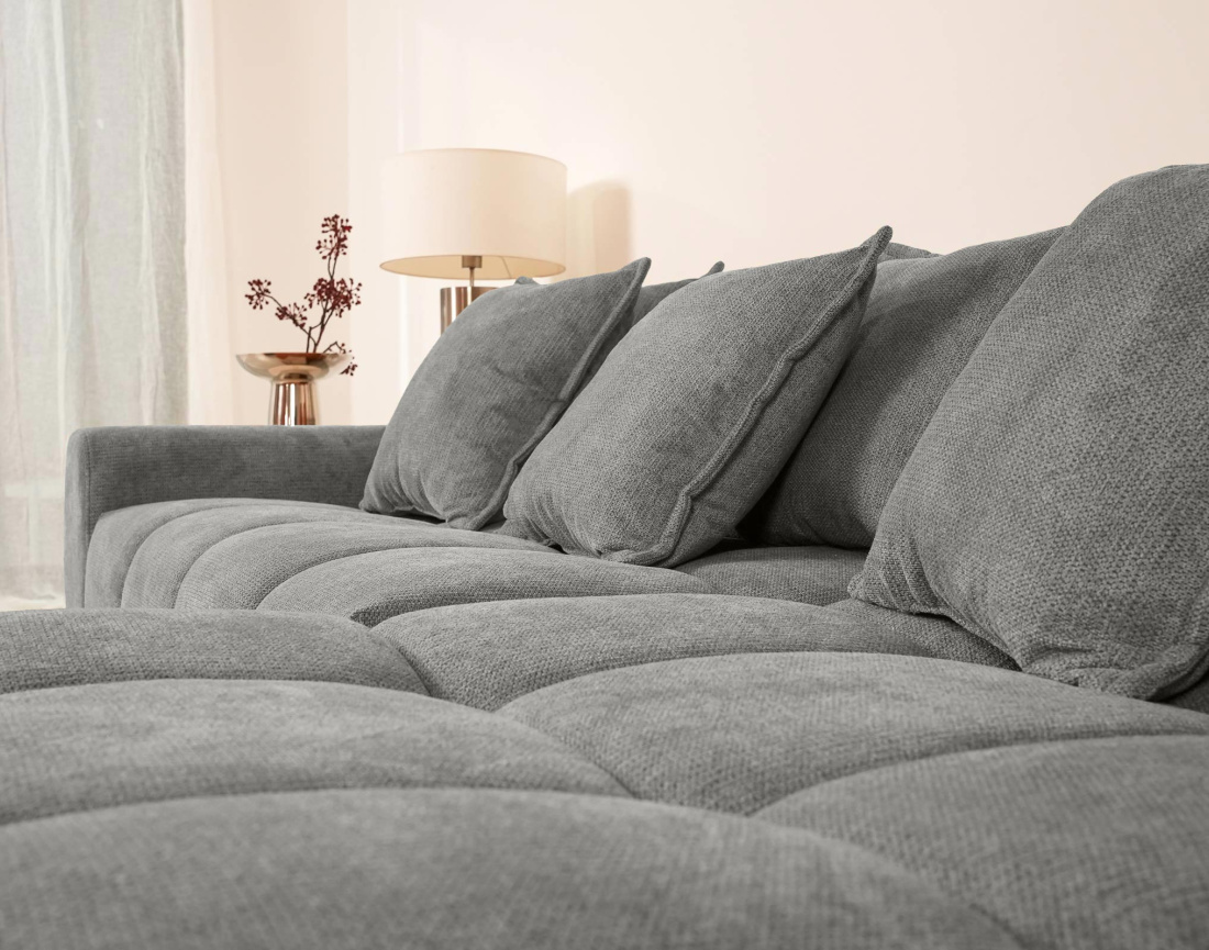 Canapé d'angle réversible 4 places avec pouf d'appoint en tissu texturé Adelaide