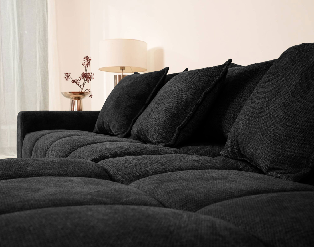 Canapé d'angle réversible 4 places avec pouf d'appoint en tissu texturé Adelaide