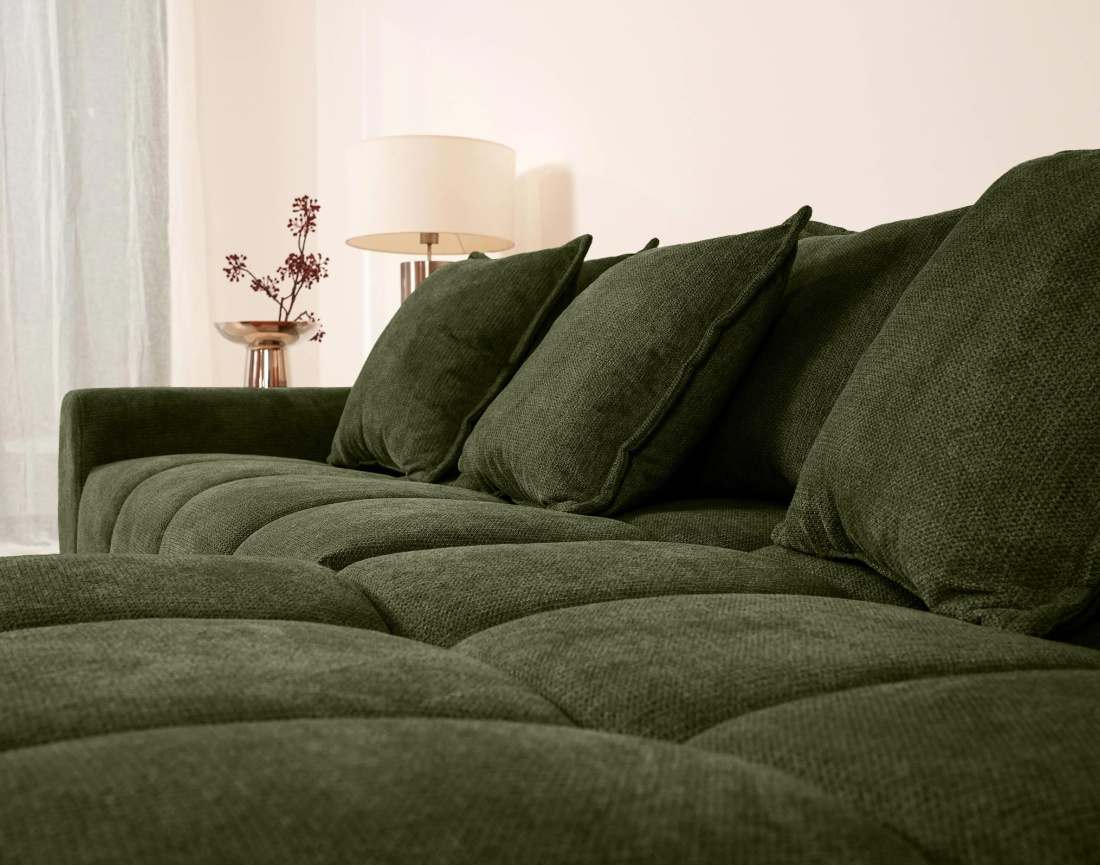 Canapé d'angle réversible 4 places avec pouf d'appoint en tissu texturé Adelaide