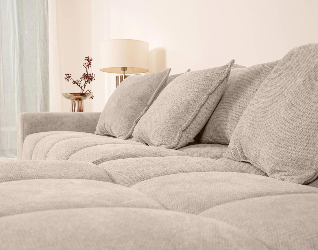 Canapé d'angle réversible 4 places avec pouf d'appoint en tissu texturé Adelaide