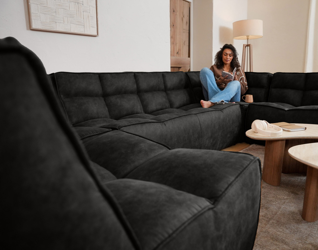 Canapé modulable panoramique 7 places en simili Alya