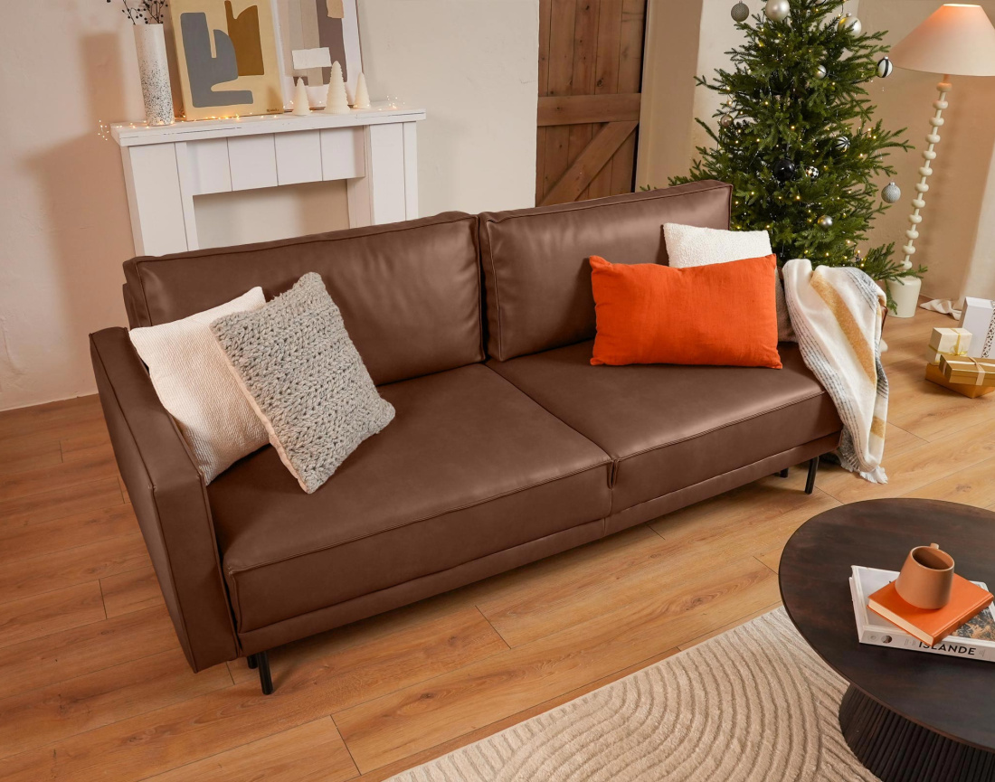 Canapé droit 3 places convertible avec coffre en simili Charlie