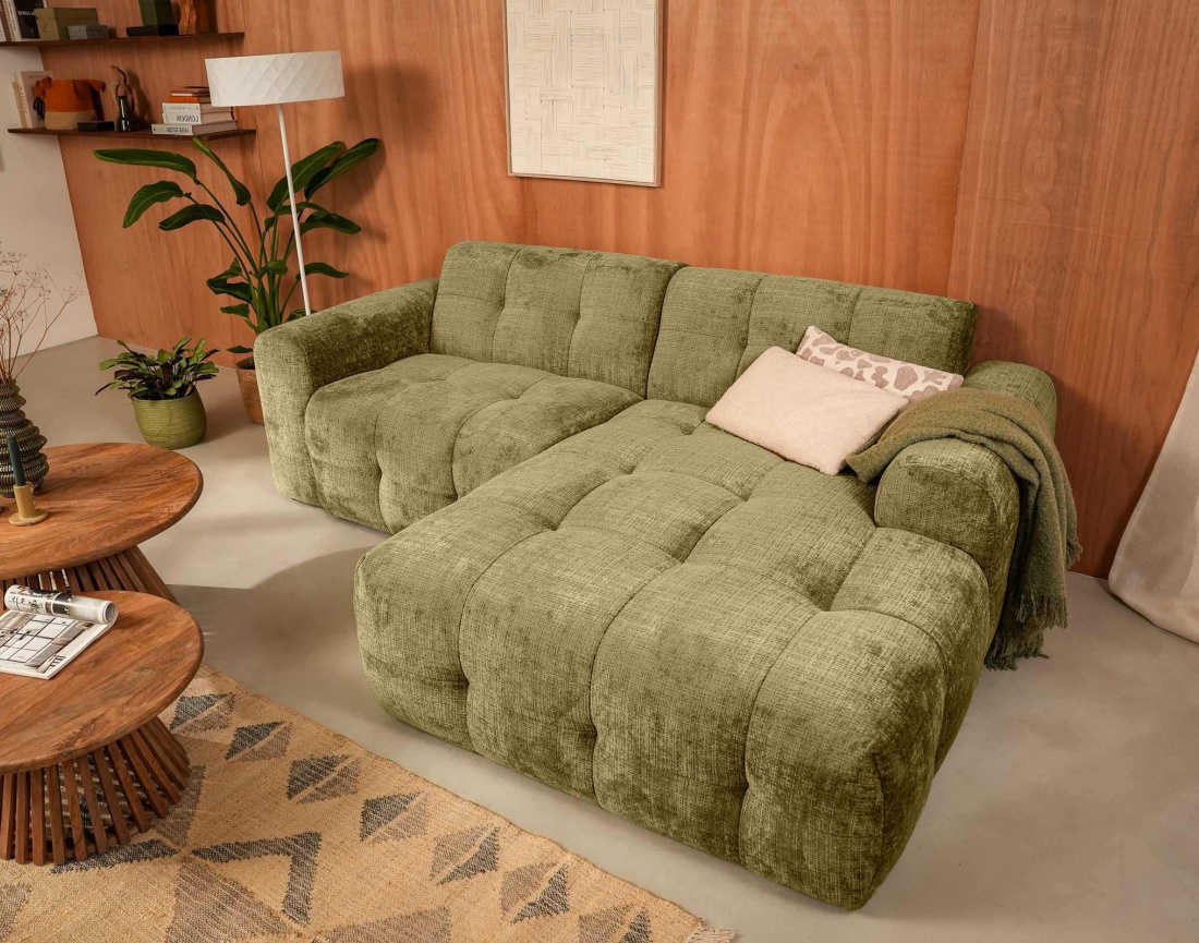 Canapé d'angle droit 4 places en velours texturé Diane