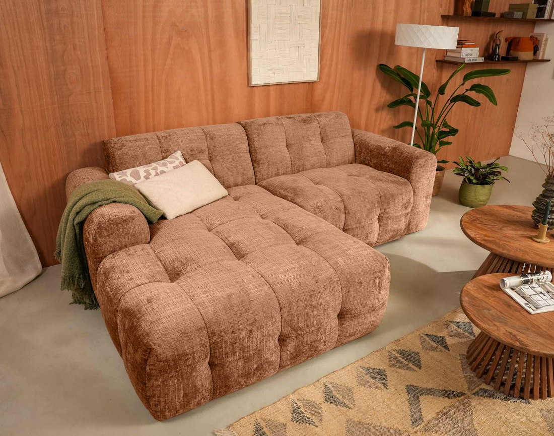 Canapé d'angle gauche 4 places en velours texturé Diane