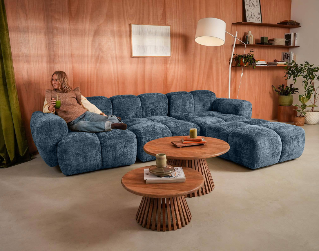 Canapé modulable d'angle réversible 4 places en velours texturé