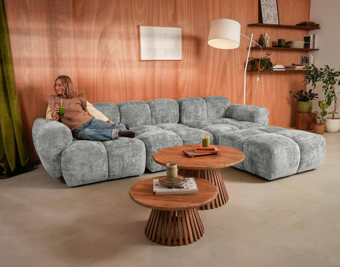 Canapé modulable d'angle réversible 4 places en velours texturé