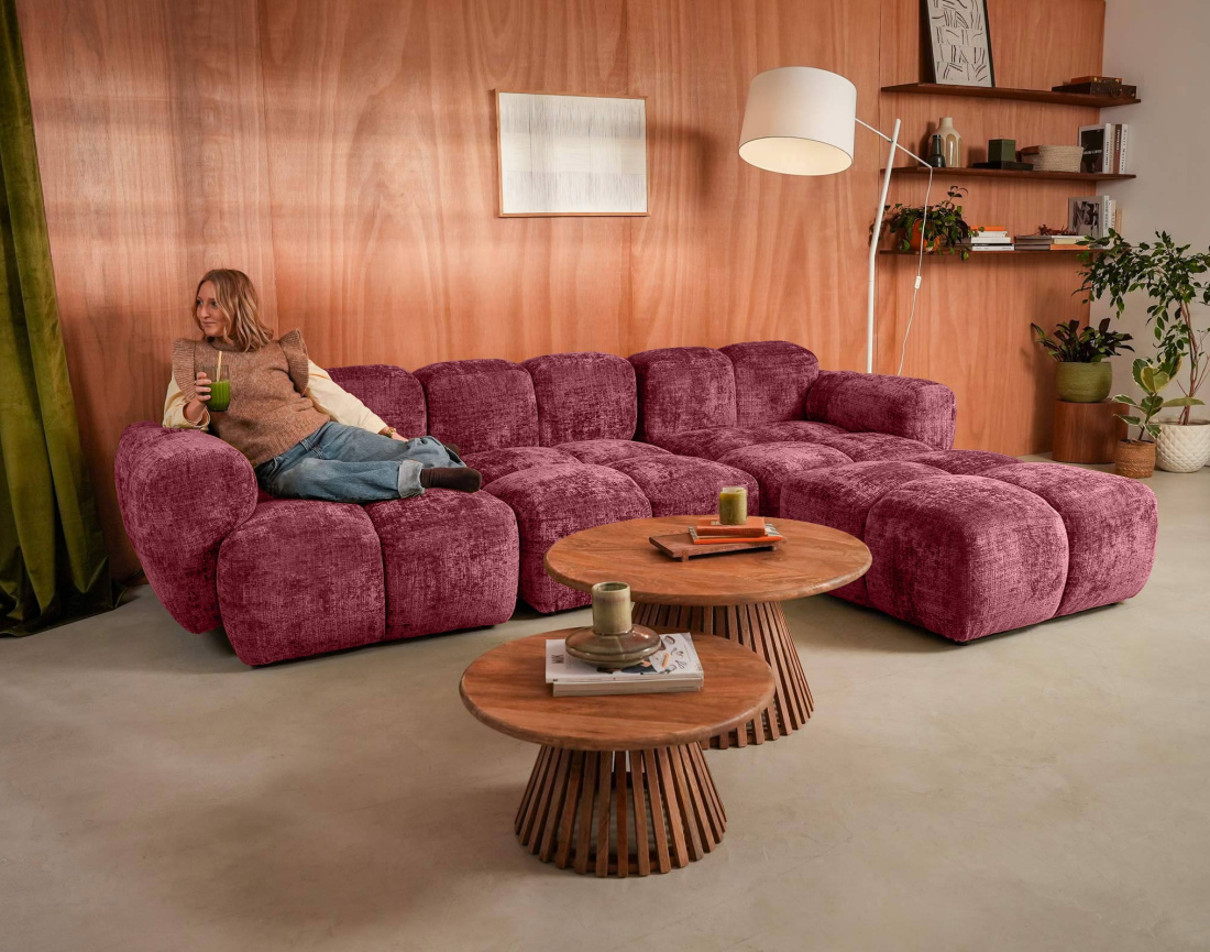 Canapé modulable d'angle réversible 4 places en velours texturé