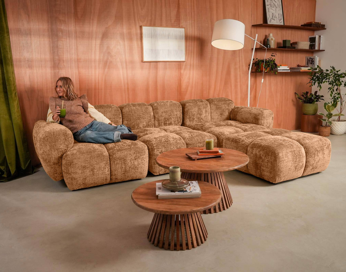 Canapé modulable d'angle réversible 4 places en velours texturé