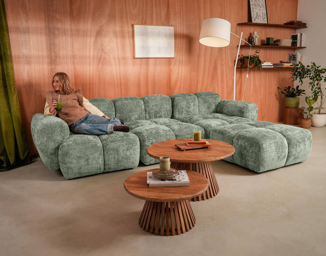 Canapé modulable d'angle réversible 4 places en velours texturé