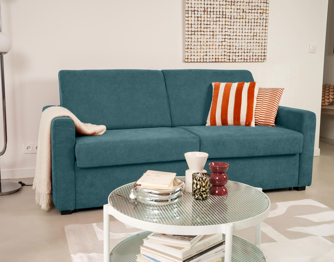 Canapé JULIA 3 places convertible express quotidien en tissu | Best Mobilier