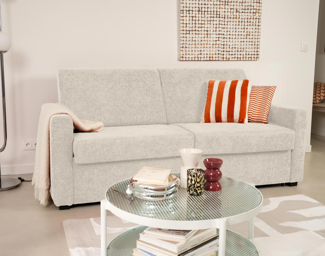Canapé JULIA 3 places convertible express quotidien en tissu | Best Mobilier