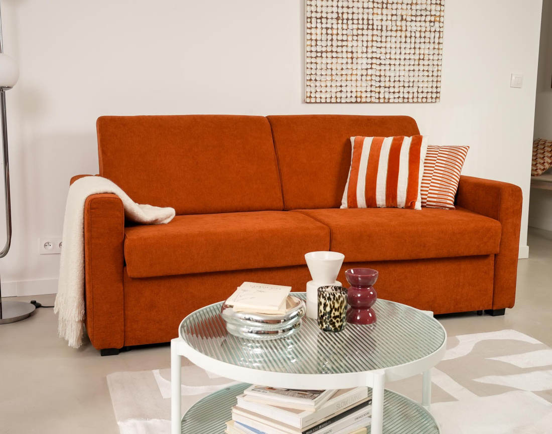 Canapé JULIA 3 places convertible express quotidien en tissu | Best Mobilier