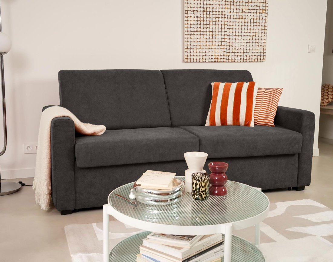 Canapé JULIA 3 places convertible express quotidien en tissu | Best Mobilier