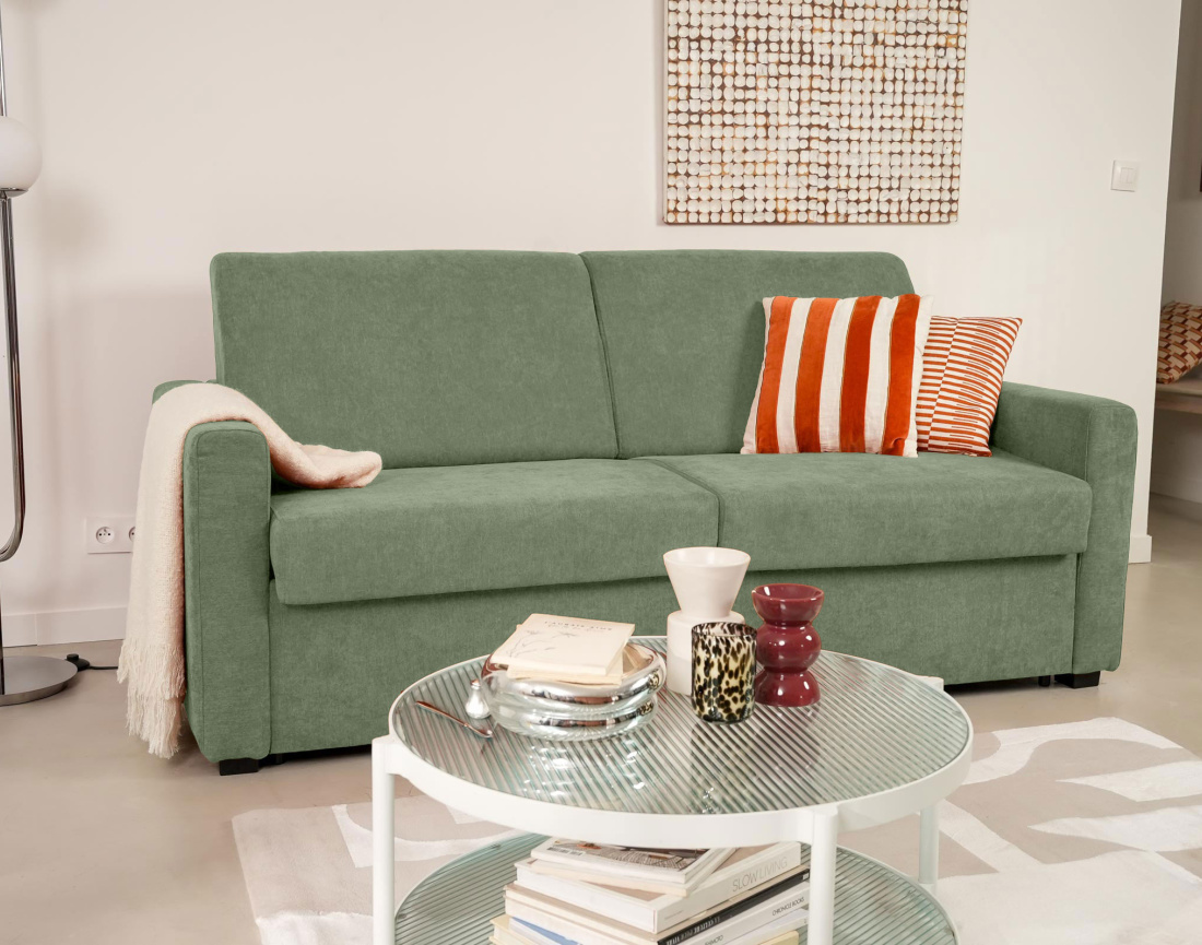 Canapé JULIA 3 places convertible express quotidien en tissu | Best Mobilier