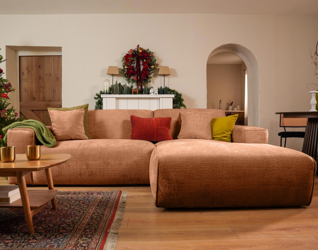 Canapé d'angle droit 4 places en velours texturé Lison