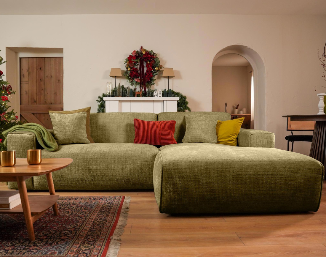 Canapé d'angle droit 4 places en velours texturé Lison