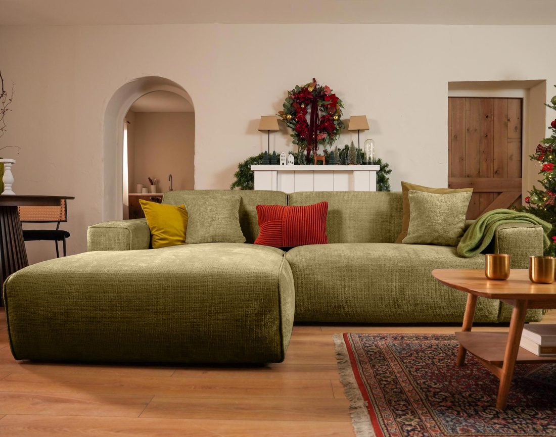 Canapé d'angle gauche 4 places en velours texturé Lison