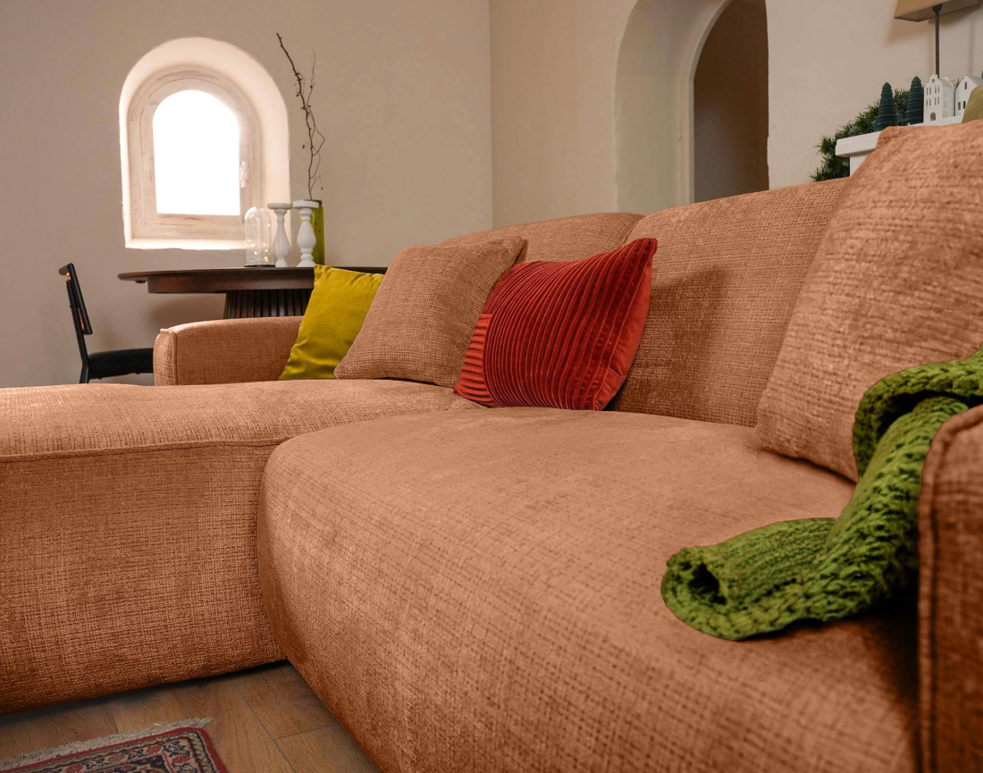 Canapé d'angle gauche 4 places en velours texturé Lison