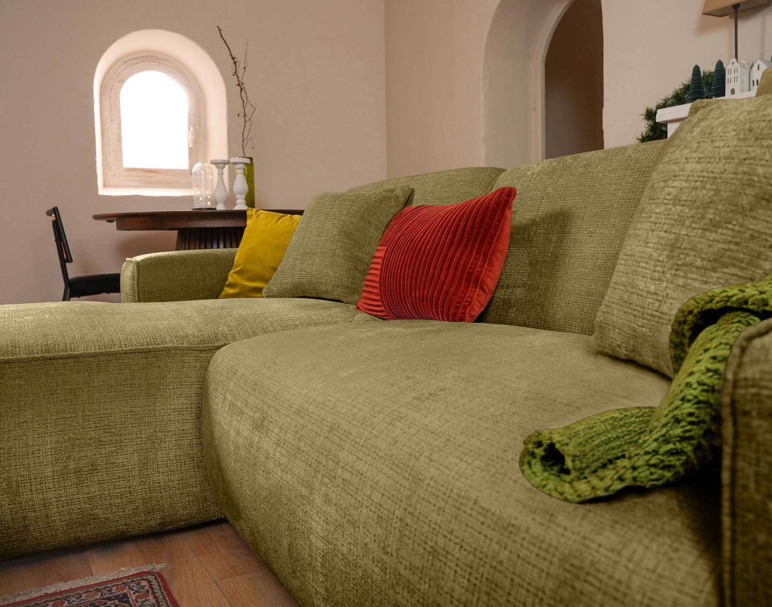 Canapé d'angle gauche 4 places en velours texturé Lison