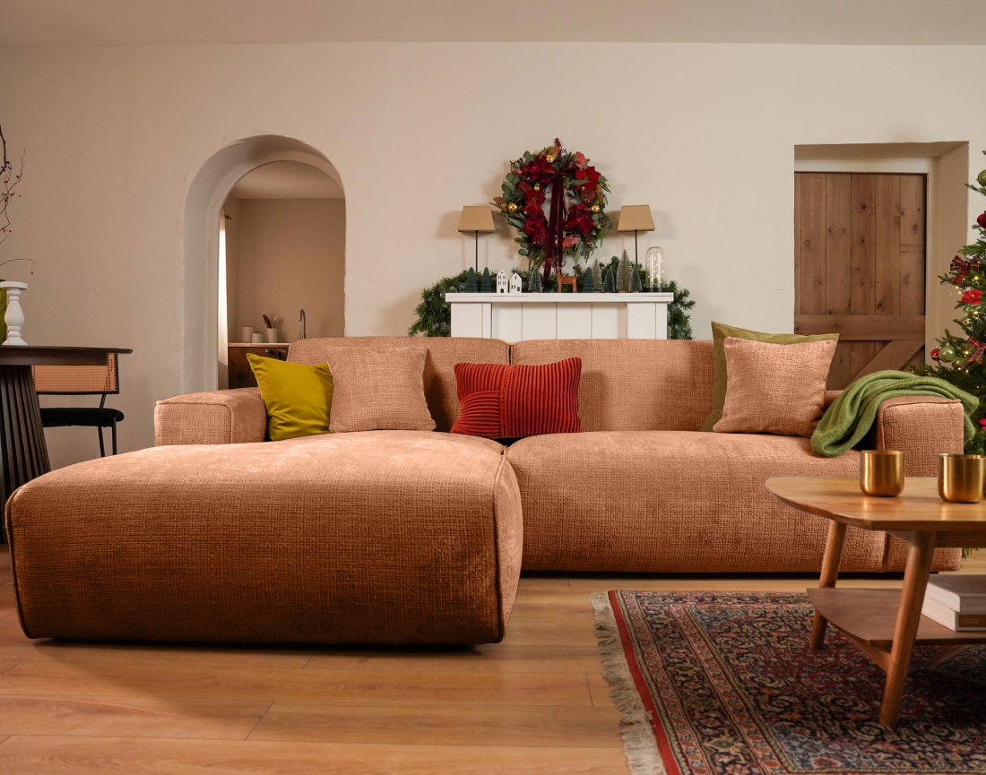 Canapé d'angle gauche 4 places en velours texturé Lison