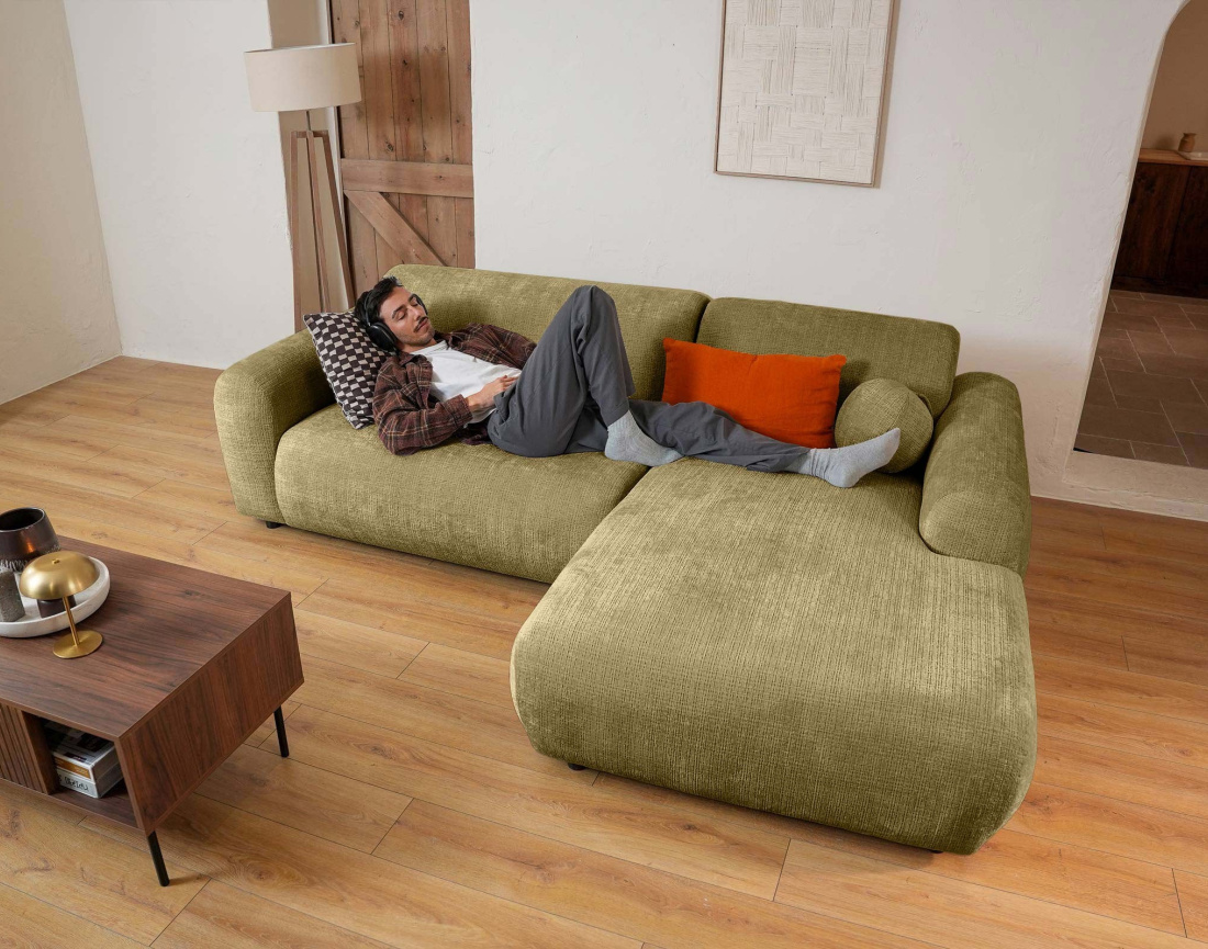 Canapé d'angle droit 4 places en velours texturé Louise