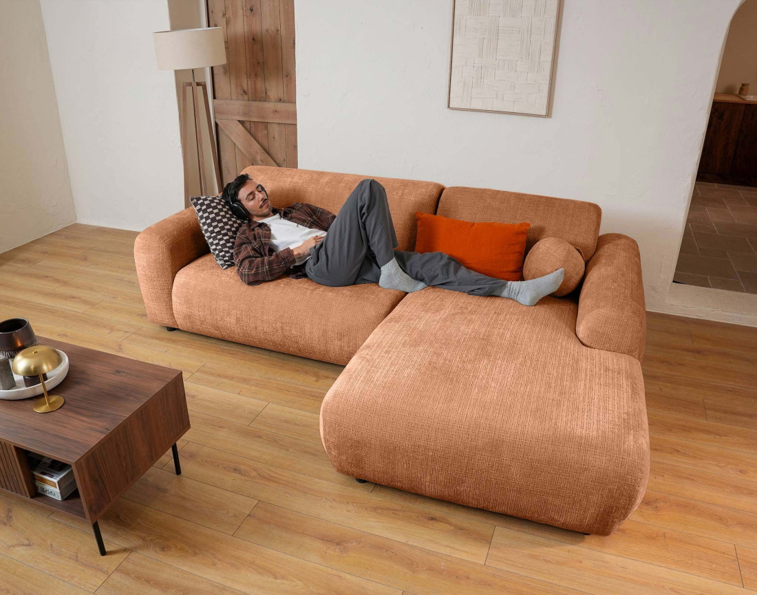 Canapé d'angle droit 4 places en velours texturé Louise