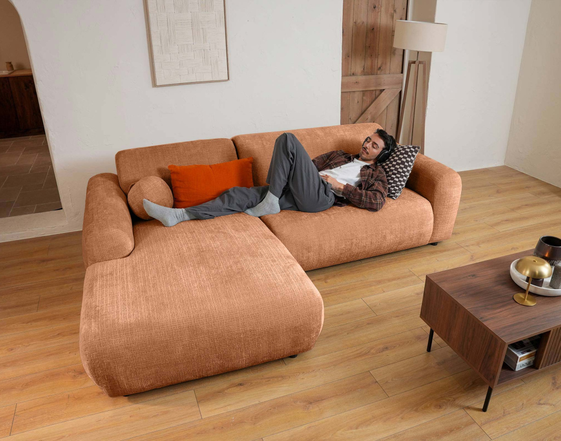 Canapé d'angle gauche 4 places en velours texturé Louise