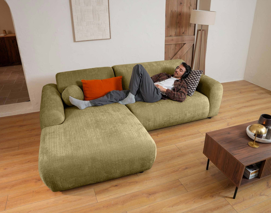 Canapé d'angle gauche 4 places en velours texturé Louise