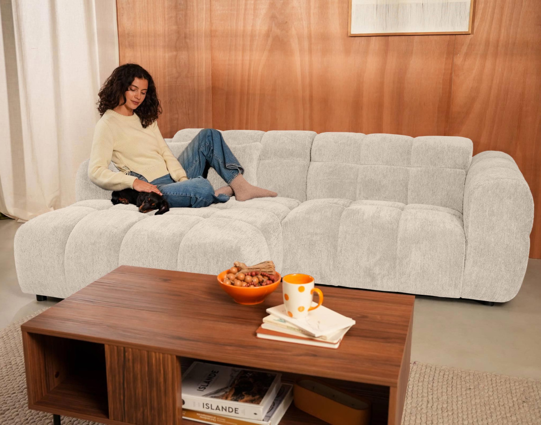 Canapé d'angle gauche 4 places en tissu texturé Mini Ray