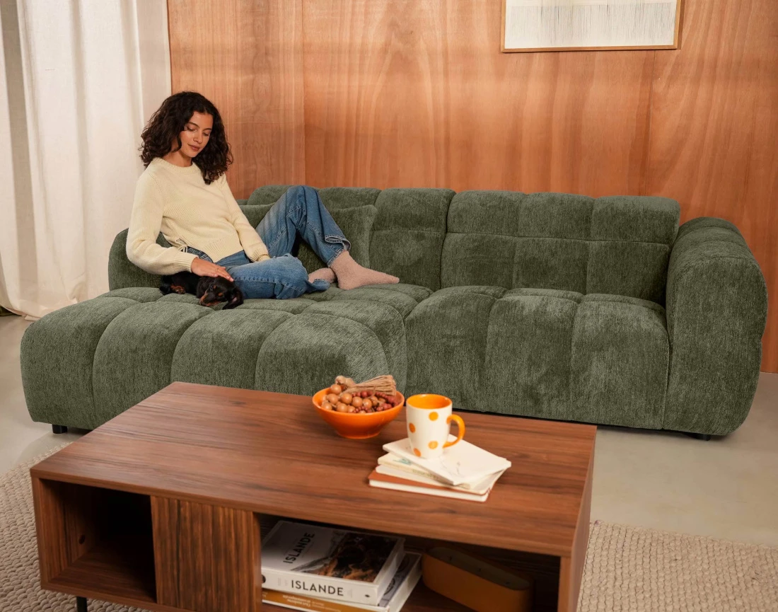 Canapé d'angle gauche 4 places en tissu texturé Mini Ray