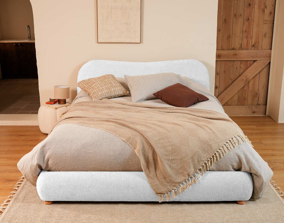 Lit coffre 160x200 cm en tissu bouclette Hugo