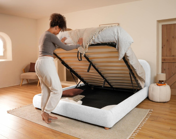 Lit coffre 160x200 cm en tissu bouclette Hugo