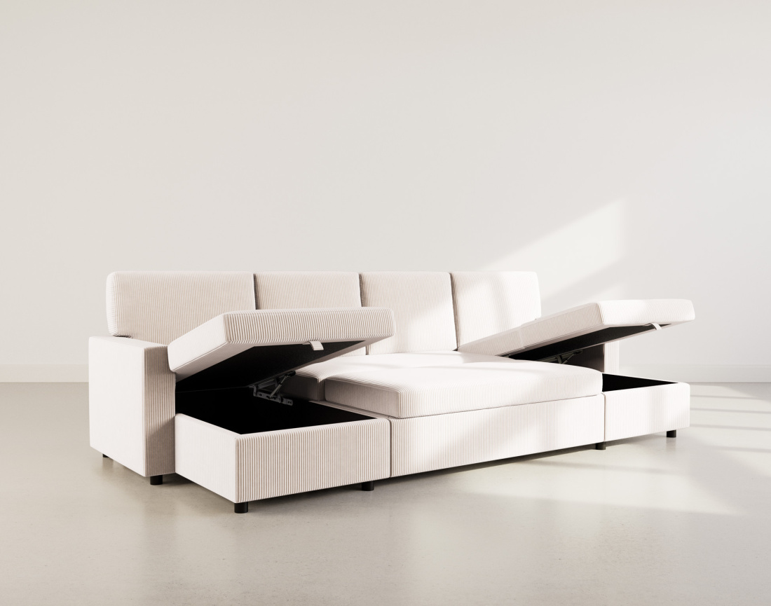 Canapé panoramique en U 7 places convertible avec coffre en velours côtelé Meiya