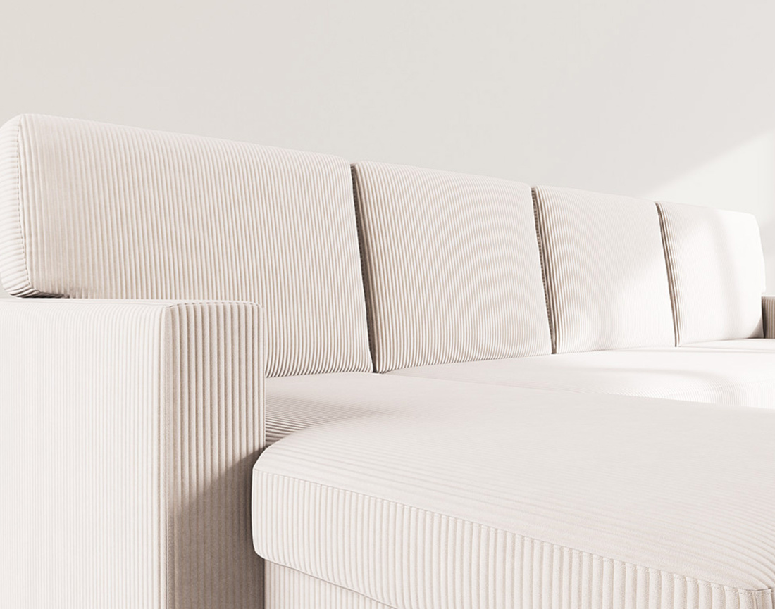 Canapé panoramique en U 7 places convertible avec coffre en velours côtelé Meiya