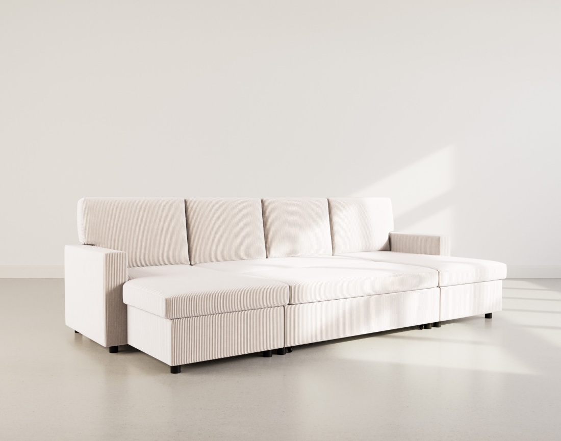 Canapé panoramique en U 7 places convertible avec coffre en velours côtelé Meiya