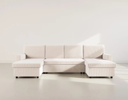 Canapé panoramique en U 7 places convertible avec coffre en velours côtelé Meiya