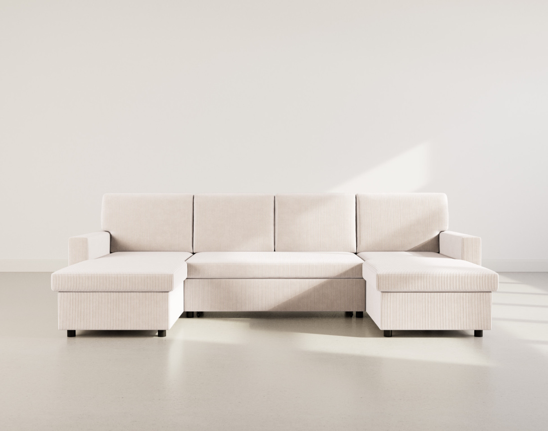 Canapé panoramique en U 7 places convertible avec coffre en velours côtelé Meiya