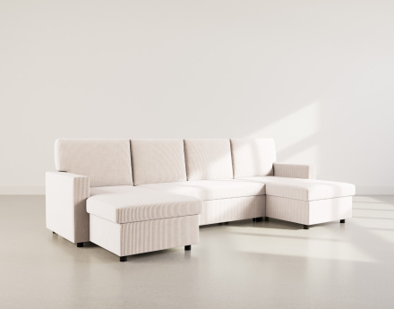 Canapé panoramique en U 7 places convertible avec coffre en velours côtelé Meiya