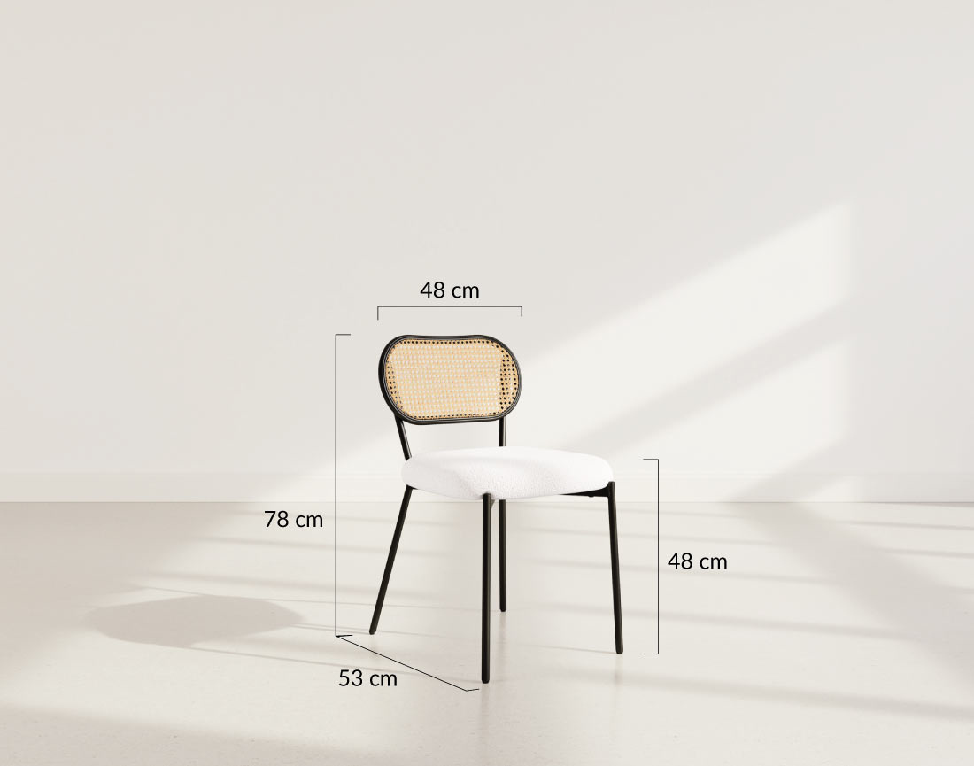 Lot de 2 chaises cannage dossier arrondi en tissu bouclette Luciano