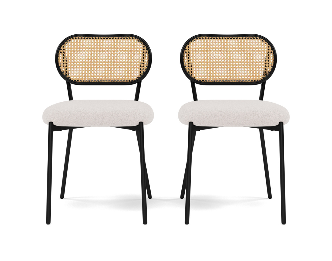 Lot de 2 chaises cannage dossier arrondi en tissu bouclette Luciano