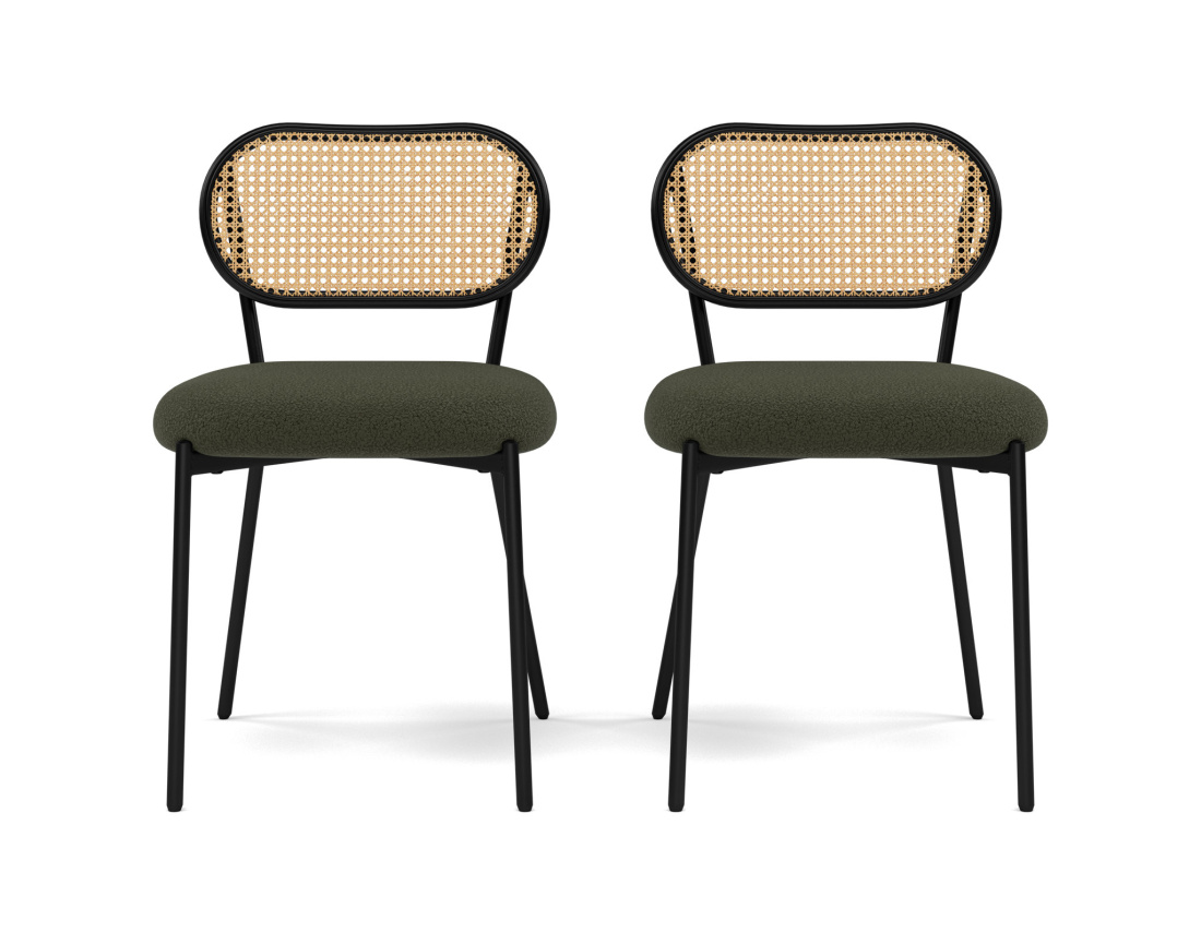 Lot de 2 chaises cannage dossier arrondi en tissu bouclette Luciano
