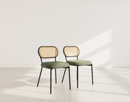 Lot de 2 chaises cannage dossier arrondi en tissu bouclette Luciano