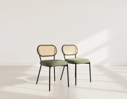 Lot de 2 chaises cannage dossier arrondi en tissu bouclette Luciano