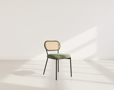 Lot de 2 chaises cannage dossier arrondi en tissu bouclette Luciano