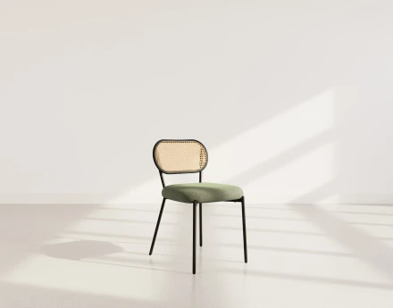 Lot de 2 chaises cannage dossier arrondi en tissu bouclette Luciano