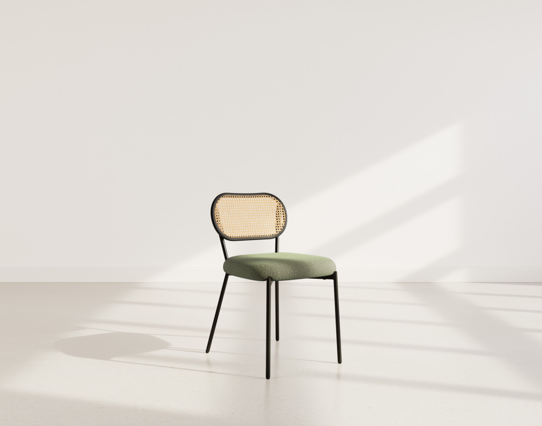 Lot de 2 chaises cannage dossier arrondi en tissu bouclette Luciano