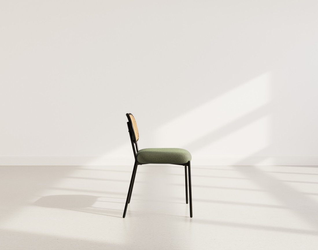 Lot de 2 chaises cannage dossier arrondi en tissu bouclette Luciano