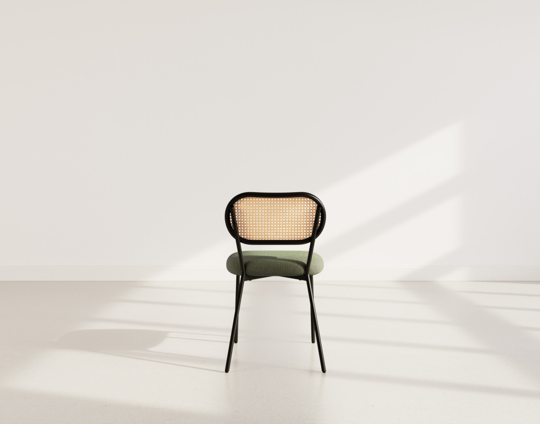 Lot de 2 chaises cannage dossier arrondi en tissu bouclette Luciano