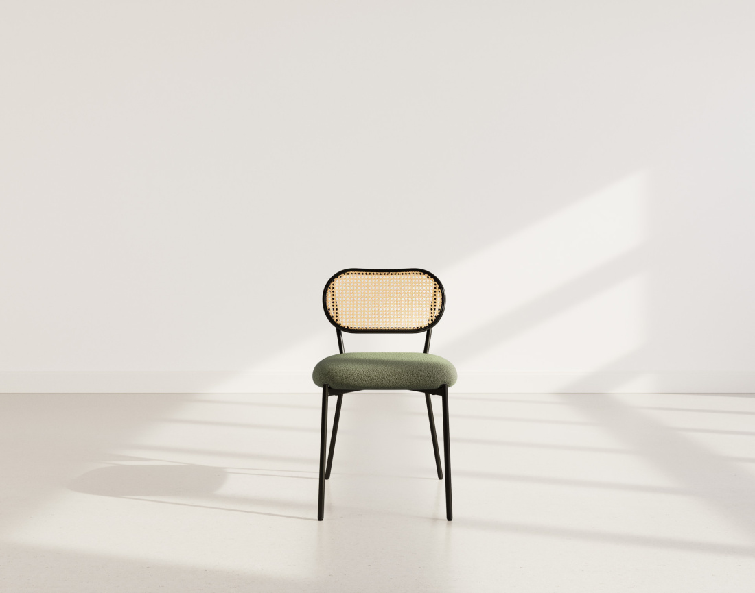 Lot de 2 chaises cannage dossier arrondi en tissu bouclette Luciano