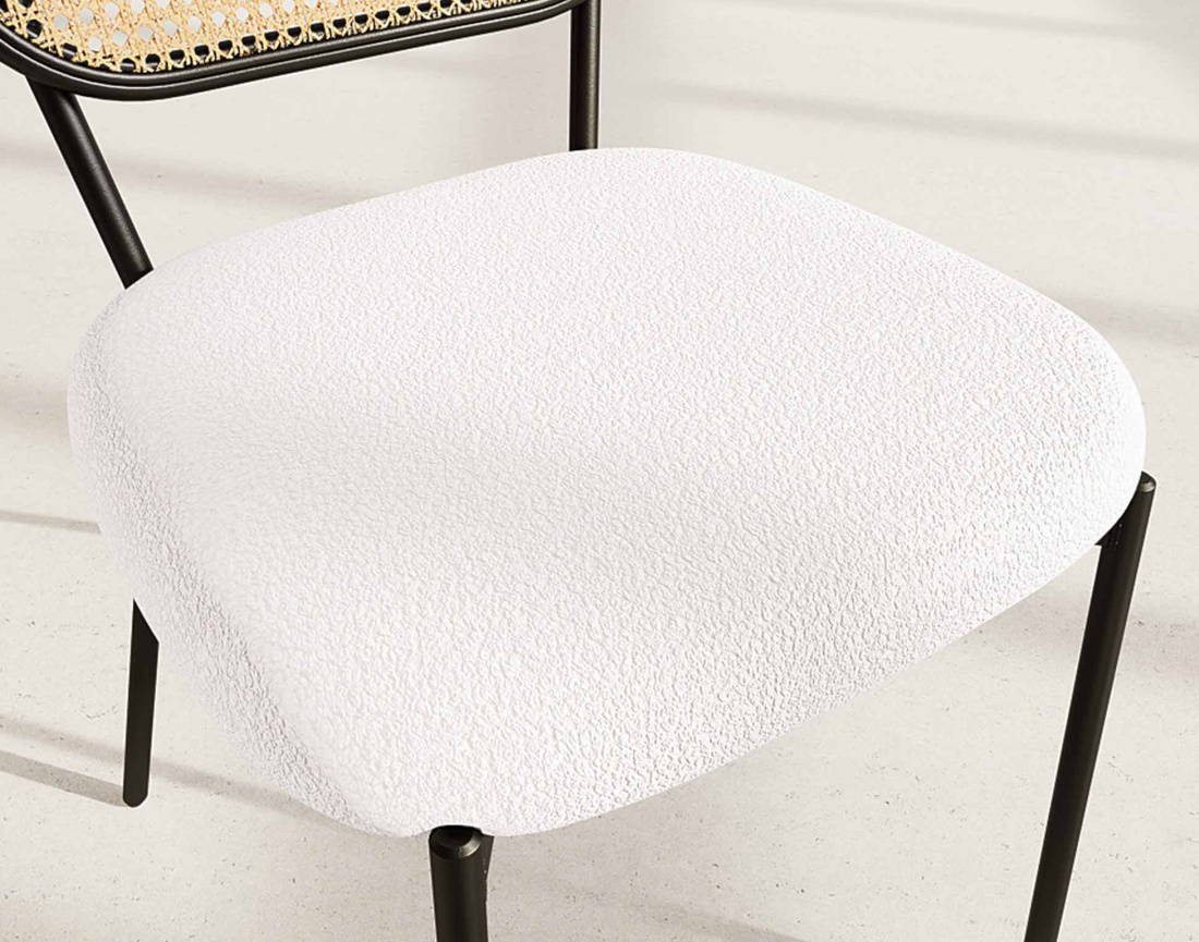 Lot de 2 chaises cannage dossier arrondi en tissu bouclette Luciano